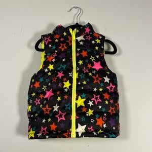 Healthtex Kids‎ Reversible Neon Green Black Colorful Star Puffer Vest Baby Girl